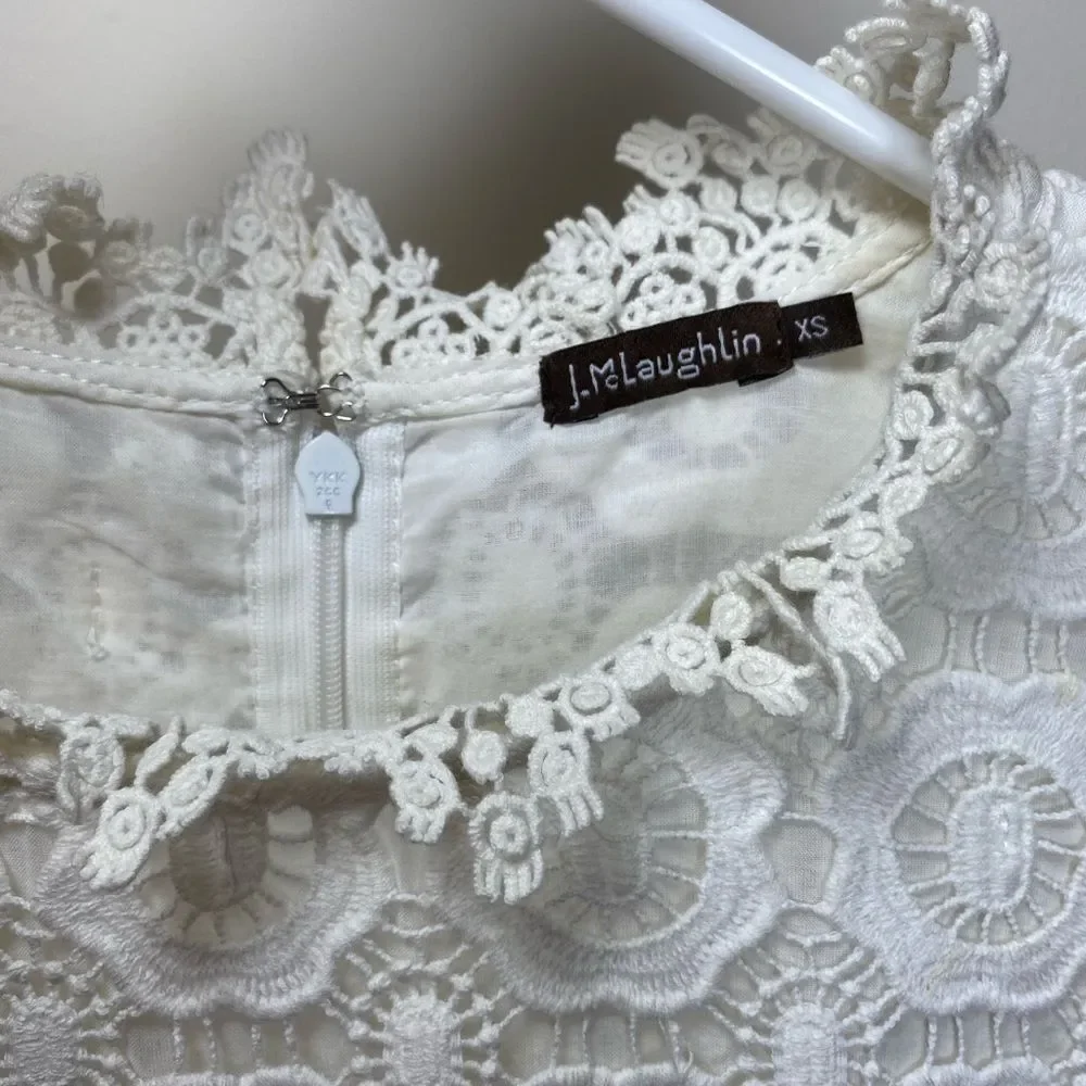 J. McLaughlin Loni Floral Eyelet Crochet Long Sleeve Blouse White Sz XS - Picture 3 of 11